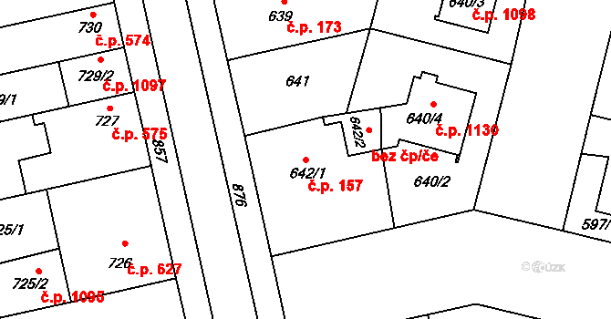Lobzy 157, Plzeň na parcele st. 642/1 v KÚ Lobzy, Katastrální mapa