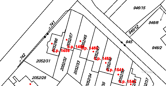 Radotín 1460, Praha na parcele st. 2052/45 v KÚ Radotín, Katastrální mapa