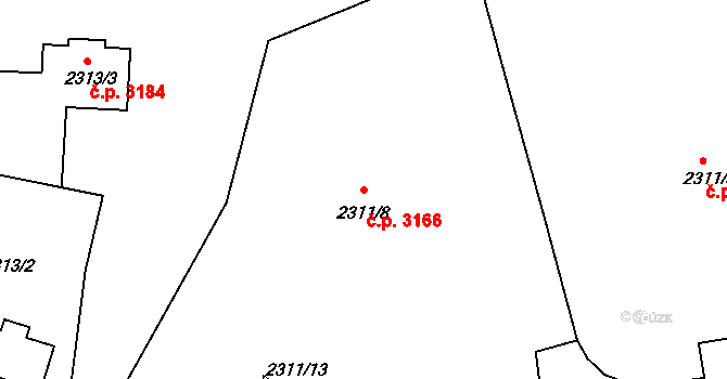 Smíchov 3166, Praha na parcele st. 2311/8 v KÚ Smíchov, Katastrální mapa