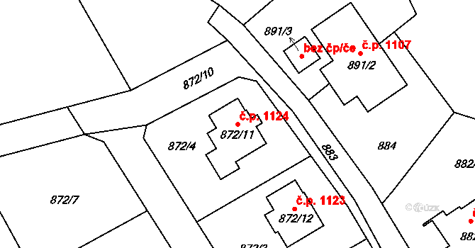 Liberec XIV-Ruprechtice 1124, Liberec na parcele st. 872/11 v KÚ Ruprechtice, Katastrální mapa