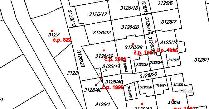 Krč 2000, Praha na parcele st. 3126/39 v KÚ Krč, Katastrální mapa