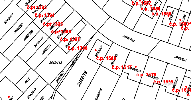 Kuřim 1518 na parcele st. 2642/201 v KÚ Kuřim, Katastrální mapa