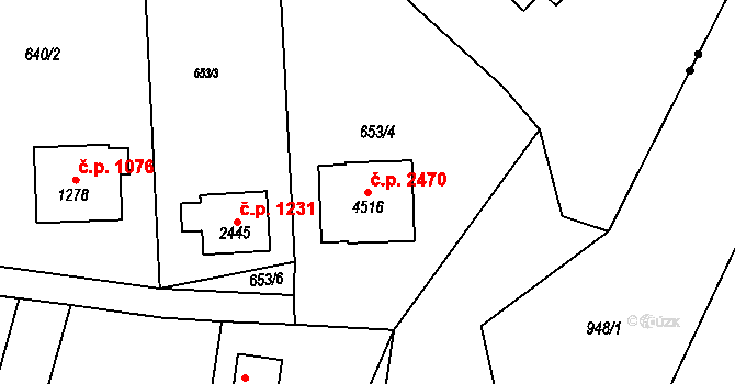 Rožnov pod Radhoštěm 2470 na parcele st. 4516 v KÚ Rožnov pod Radhoštěm, Katastrální mapa