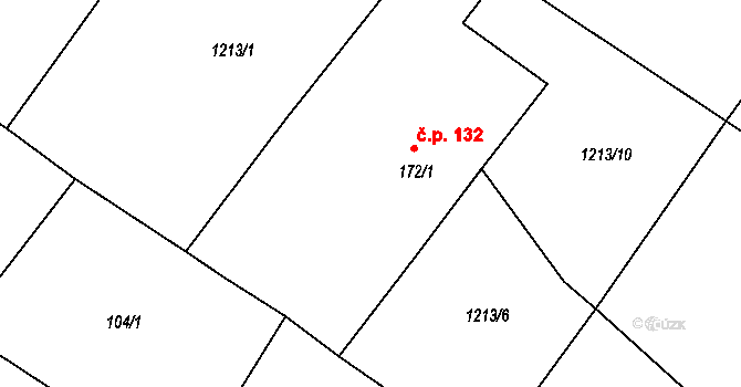 Chcebuz 132, Štětí na parcele st. 172/1 v KÚ Chcebuz, Katastrální mapa