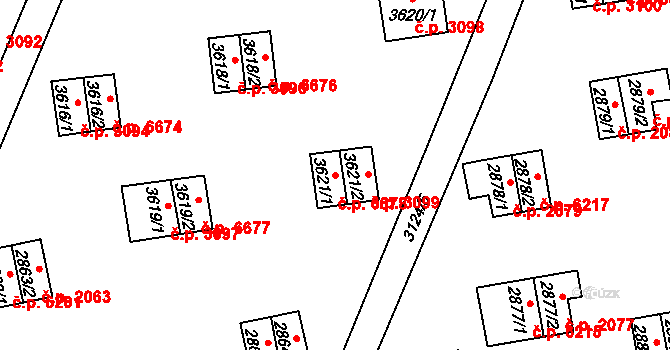 Zlín 6678 na parcele st. 3621/1 v KÚ Zlín, Katastrální mapa