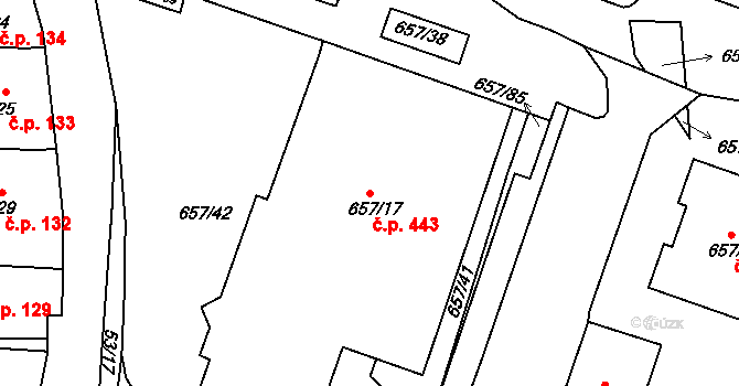 Pokratice 443, Litoměřice na parcele st. 657/17 v KÚ Pokratice, Katastrální mapa