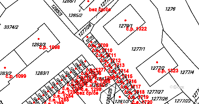 Pelhřimov 1712 na parcele st. 1277/7 v KÚ Pelhřimov, Katastrální mapa