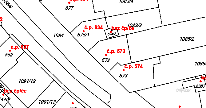 Vlašim 573 na parcele st. 572 v KÚ Vlašim, Katastrální mapa