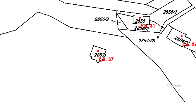 Lhota Samoty 37, Planá nad Lužnicí na parcele st. 2857 v KÚ Planá nad Lužnicí, Katastrální mapa