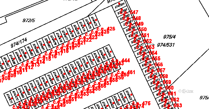 Štětí 443 na parcele st. 974/455 v KÚ Štětí I, Katastrální mapa