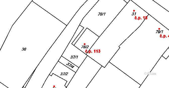 Žďárec 113 na parcele st. 78/2 v KÚ Žďárec, Katastrální mapa