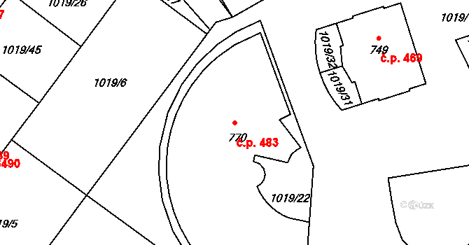 Kudlov 483, Zlín na parcele st. 770 v KÚ Kudlov, Katastrální mapa