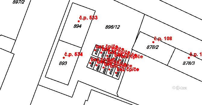 Ostrava 43884032 na parcele st. 896/4 v KÚ Kunčičky, Katastrální mapa