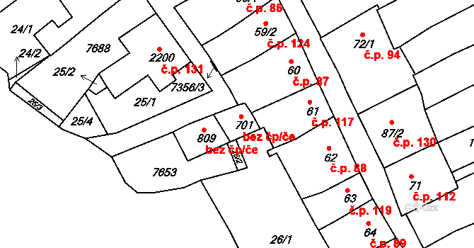 Telč 45811032 na parcele st. 701 v KÚ Telč, Katastrální mapa