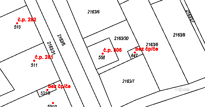 Prakšice 306 na parcele st. 558 v KÚ Prakšice, Katastrální mapa