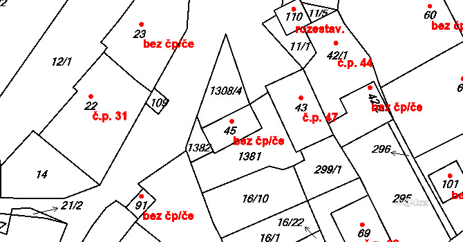 Přimda 48779032 na parcele st. 45 v KÚ Újezd pod Přimdou, Katastrální mapa