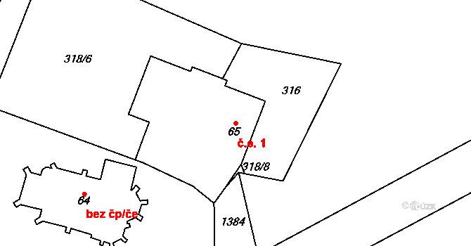 Tři Bubny 1, Orel na parcele st. 65 v KÚ Orel, Katastrální mapa