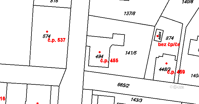 Slatiňany 455 na parcele st. 494 v KÚ Slatiňany, Katastrální mapa