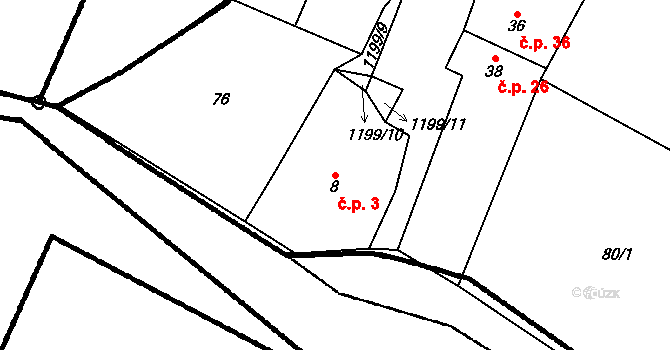Maletice 3, Protivín na parcele st. 8 v KÚ Maletice, Katastrální mapa