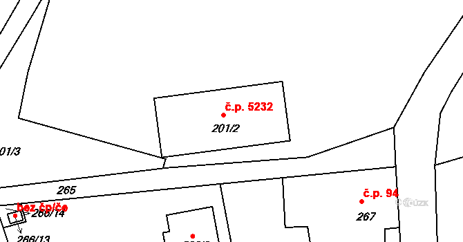 Rýnovice 5232, Jablonec nad Nisou na parcele st. 201/2 v KÚ Rýnovice, Katastrální mapa
