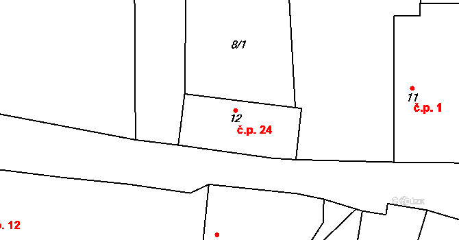 Sedlec 24, Žebrák na parcele st. 12 v KÚ Sedlec u Žebráku, Katastrální mapa