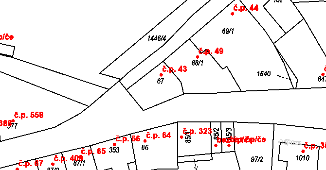 Kostelec nad Labem 43 na parcele st. 67 v KÚ Kostelec nad Labem, Katastrální mapa