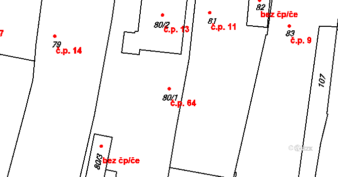 Tlumačov 64 na parcele st. 80/1 v KÚ Tlumačov u Domažlic, Katastrální mapa