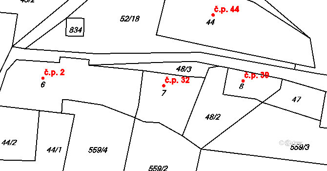 Albrechtice 32, Sušice na parcele st. 7 v KÚ Albrechtice u Sušice, Katastrální mapa
