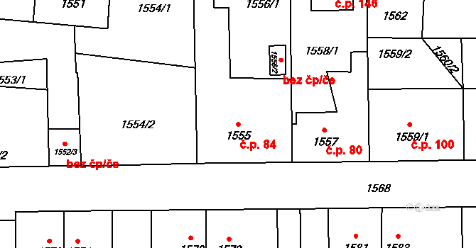 Úherce 84 na parcele st. 1555 v KÚ Úherce u Nýřan, Katastrální mapa