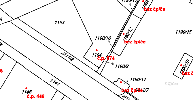 Holice 674 na parcele st. 1194 v KÚ Holice v Čechách, Katastrální mapa