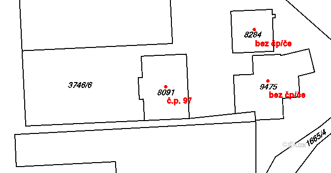 Polabiny 97, Pardubice na parcele st. 8091 v KÚ Pardubice, Katastrální mapa