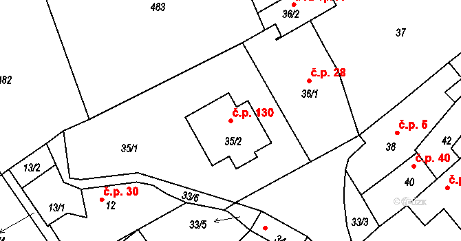 Habrůvka 130 na parcele st. 35/2 v KÚ Habrůvka, Katastrální mapa