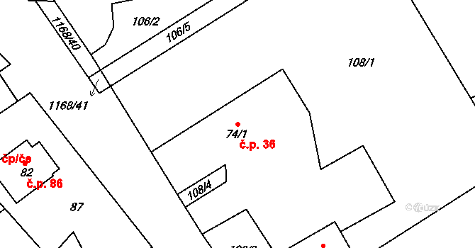 Chromeč 36 na parcele st. 74/1 v KÚ Chromeč, Katastrální mapa