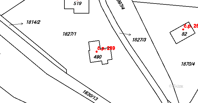Heřmanice v Podještědí 289, Jablonné v Podještědí na parcele st. 490 v KÚ Heřmanice v Podještědí, Katastrální mapa