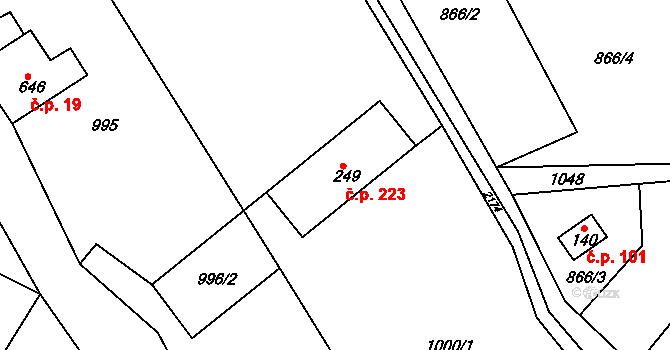 Lichnov 223 na parcele st. 249 v KÚ Lichnov u Nového Jičína, Katastrální mapa
