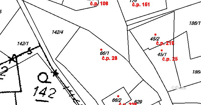 Krušovice 28 na parcele st. 66/1 v KÚ Krušovice, Katastrální mapa