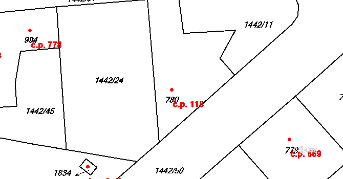 Blatná 118 na parcele st. 780 v KÚ Blatná, Katastrální mapa