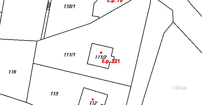 Velíková 221, Zlín na parcele st. 111/2 v KÚ Velíková, Katastrální mapa