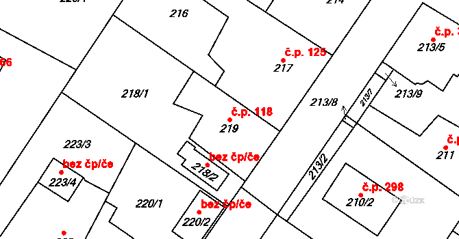Senec 118, Zruč-Senec na parcele st. 219 v KÚ Senec u Plzně, Katastrální mapa
