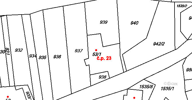 Suchá 23, Stebno na parcele st. 53/1 v KÚ Suchá u Stebna, Katastrální mapa