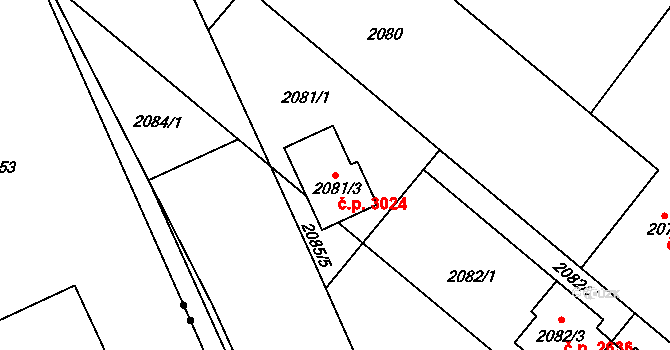 Předměstí 3024, Opava na parcele st. 2081/3 v KÚ Opava-Předměstí, Katastrální mapa