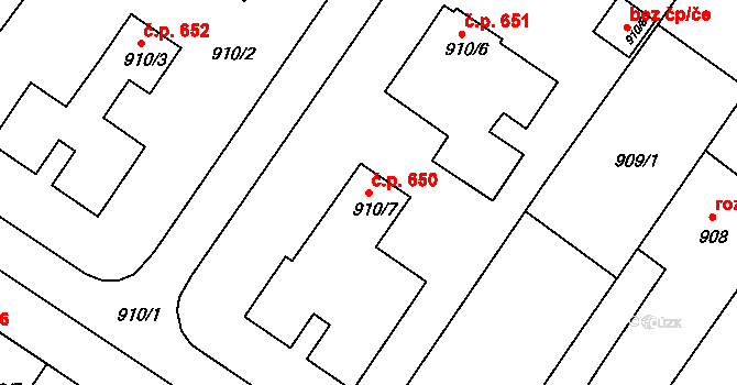 Lednice 650 na parcele st. 910/7 v KÚ Lednice na Moravě, Katastrální mapa