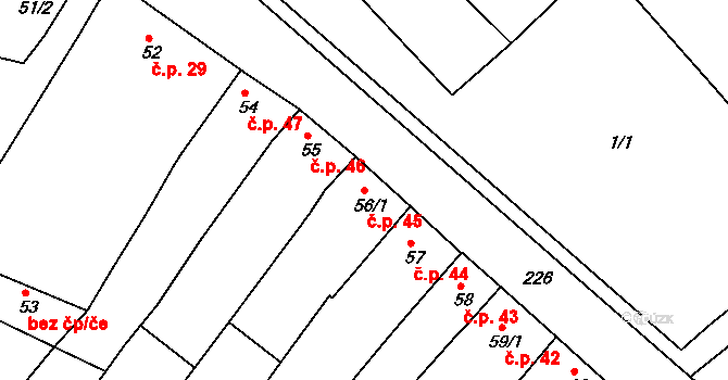 Količín 45, Holešov na parcele st. 56/1 v KÚ Količín, Katastrální mapa