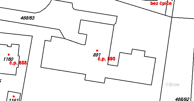 Chotěšov 590 na parcele st. 891 v KÚ Chotěšov, Katastrální mapa
