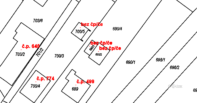 Brno 105805033 na parcele st. 690/2 v KÚ Žebětín, Katastrální mapa