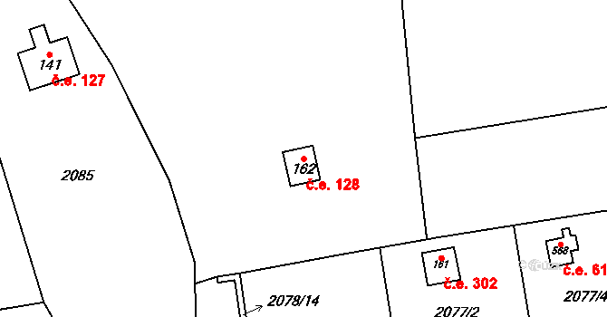 Lančov 128 na parcele st. 162 v KÚ Lančov, Katastrální mapa