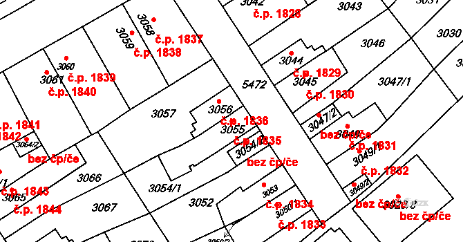 Znojmo 1835 na parcele st. 3055 v KÚ Znojmo-město, Katastrální mapa