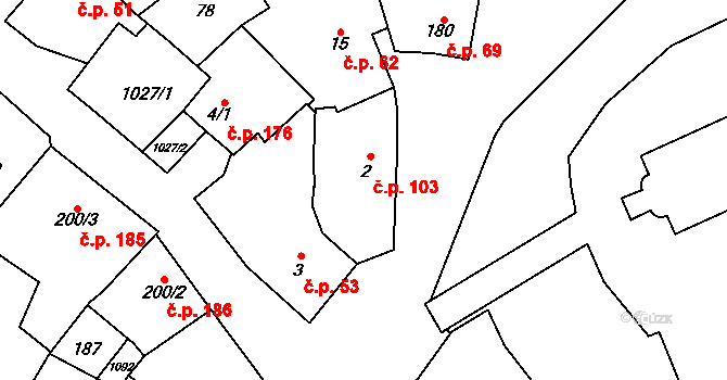 Kokory 103 na parcele st. 2 v KÚ Kokory, Katastrální mapa