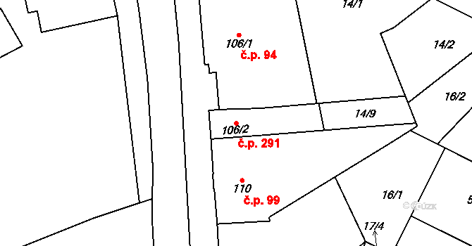 Přerov II-Předmostí 291, Přerov na parcele st. 106/2 v KÚ Předmostí, Katastrální mapa