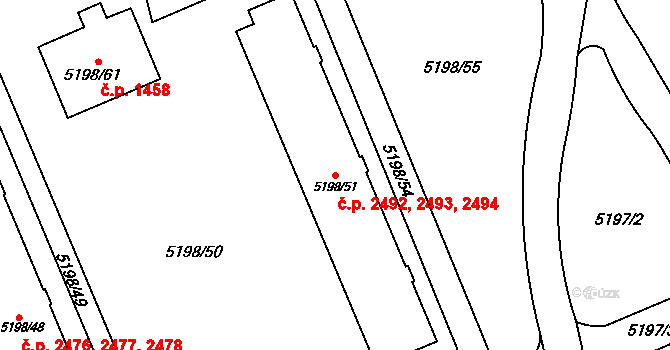 Přerov I-Město 2492,2493,2494, Přerov na parcele st. 5198/51 v KÚ Přerov, Katastrální mapa